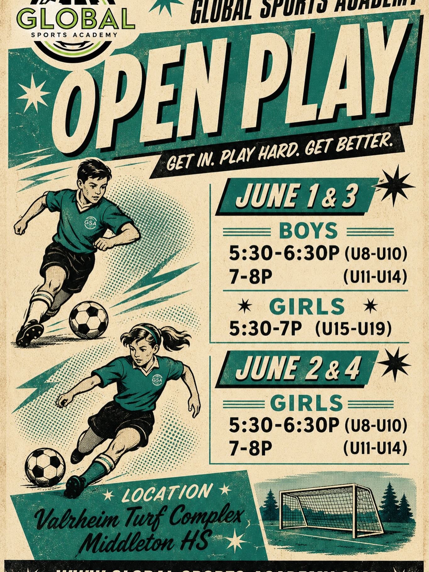 GSA invites you to OPEN PLAY June 1-4. Bring your boots, meet staff, play with current and new friends, and experience the GSA Way!  www.global-sports-academy.com