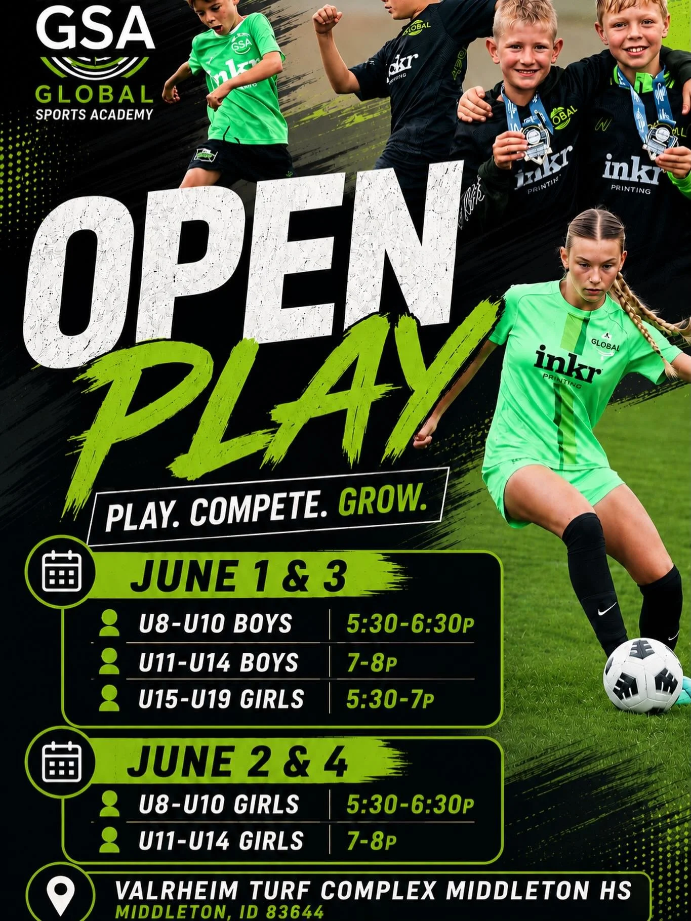 GSA Open Play June 1-4 at Valrheim Turf Complex. GSA Way! We are Idaho!