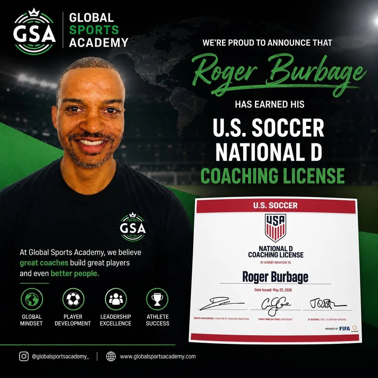 GSA is proud! Congratulations Roger.  Thank you for your commitment to the kids, the game and our amazing GSA community.  #coachingconnection