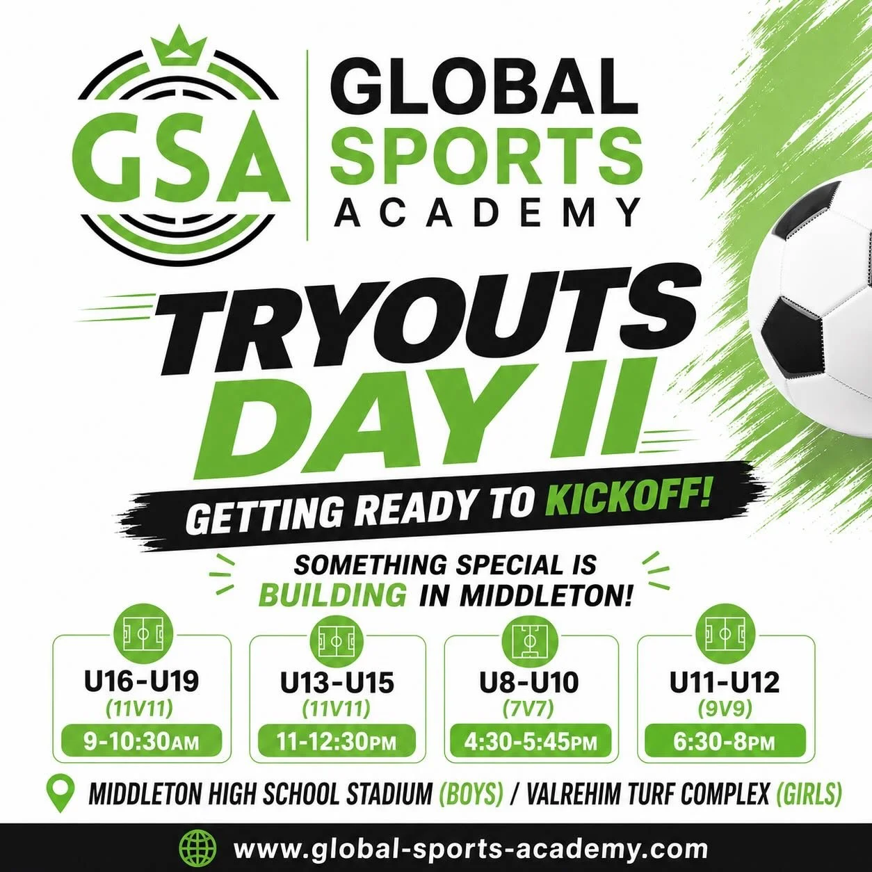 Tryouts Day II getting ready to kickoff this am. 491 players registered and competing for final placement consideration. We value the brave and bold! Proud of all these amazing young people for putting themselves out there to earn a spot with GSA!  G