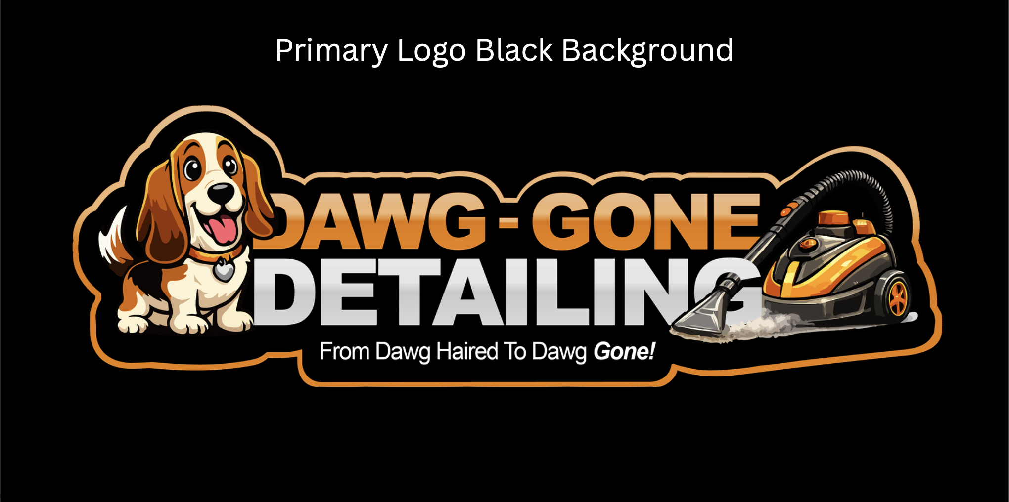 Logo for 'Dawg Gone Detailing' featuring a cartoon beagle dog and a vacuum cleaner, with the slogan 'From Dawg Haired To Dawg Gone!'