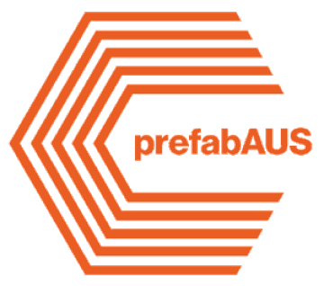 Hexagonal logo with orange and black lines and the text 'prefabAUS' inside.