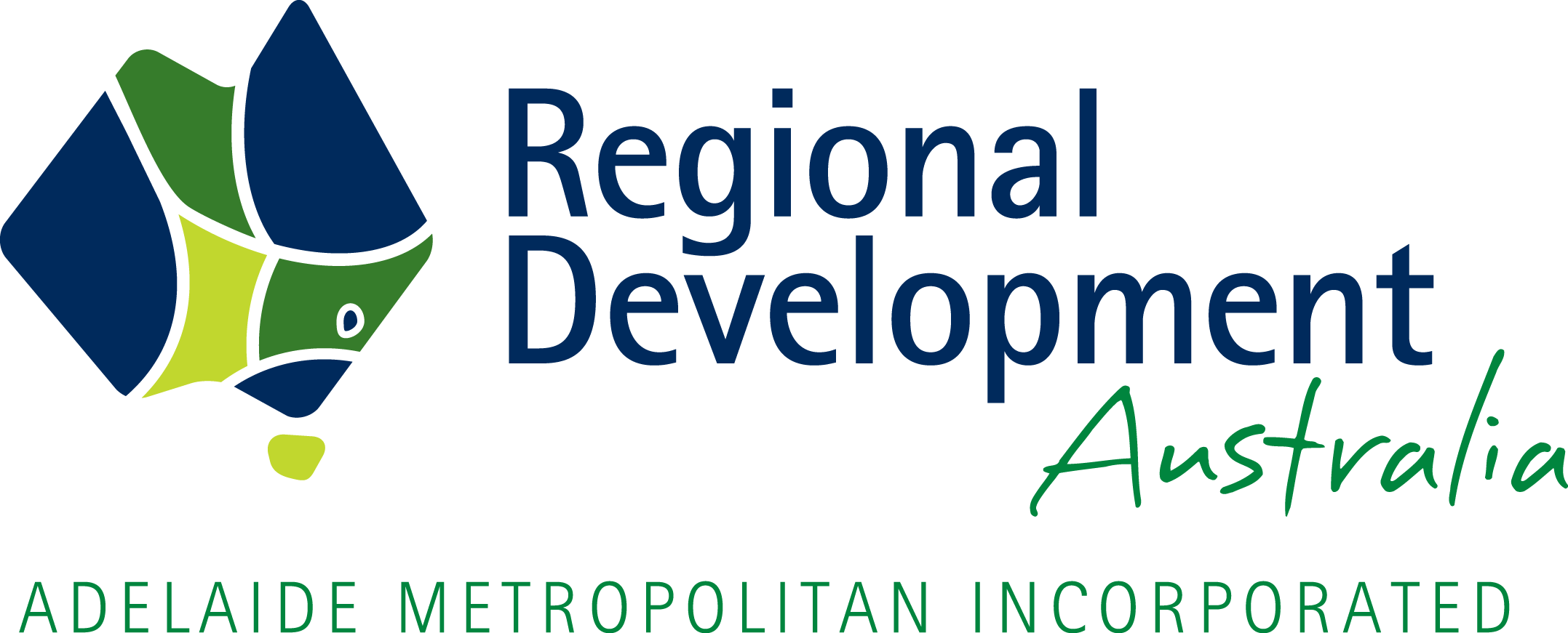 Logo of Regional Development Australia Adelaide Metropolitan, featuring a stylized map of Australia divided into blue, green, and yellow sections with the text 'Regional Development Australia Adelaide Metropolitan Incorporated'