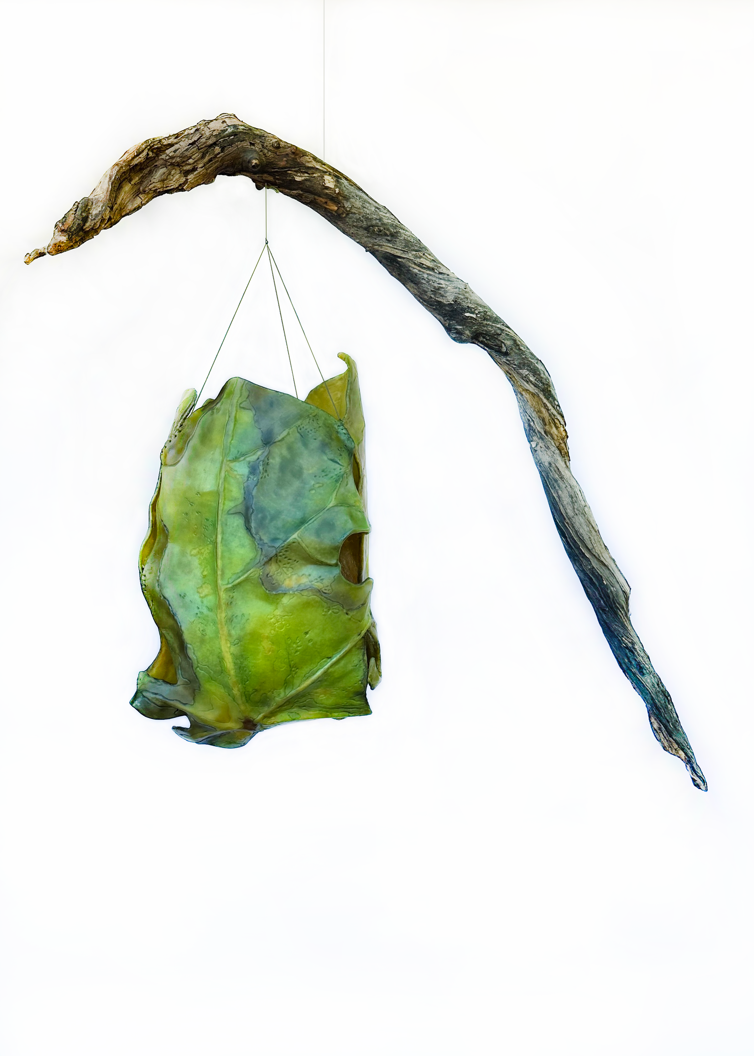 Green leaf suspended large sculpture