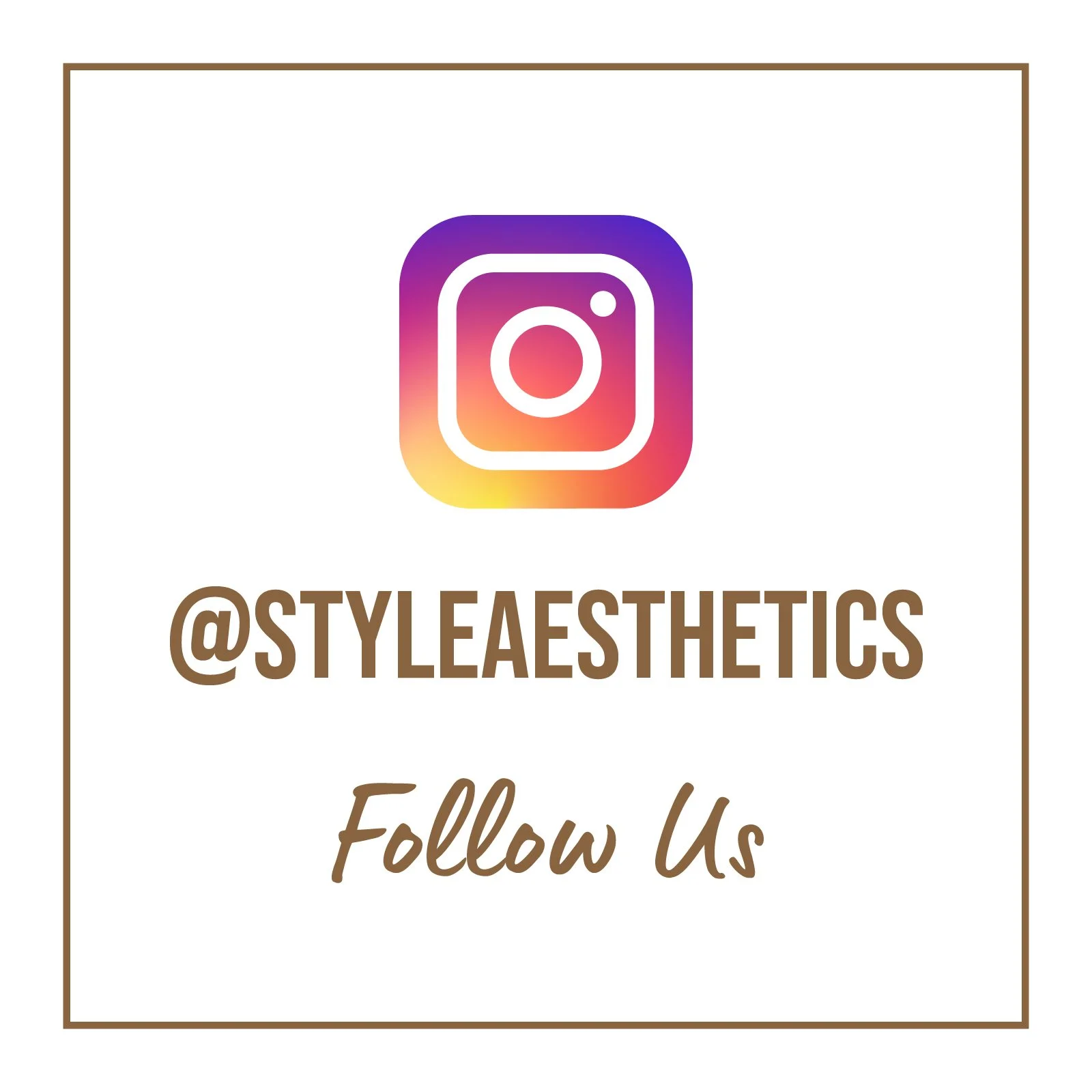 Instagram logo with the text '@STYLEAESTHETICS Follow Us' below, enclosed in a thin brown border.