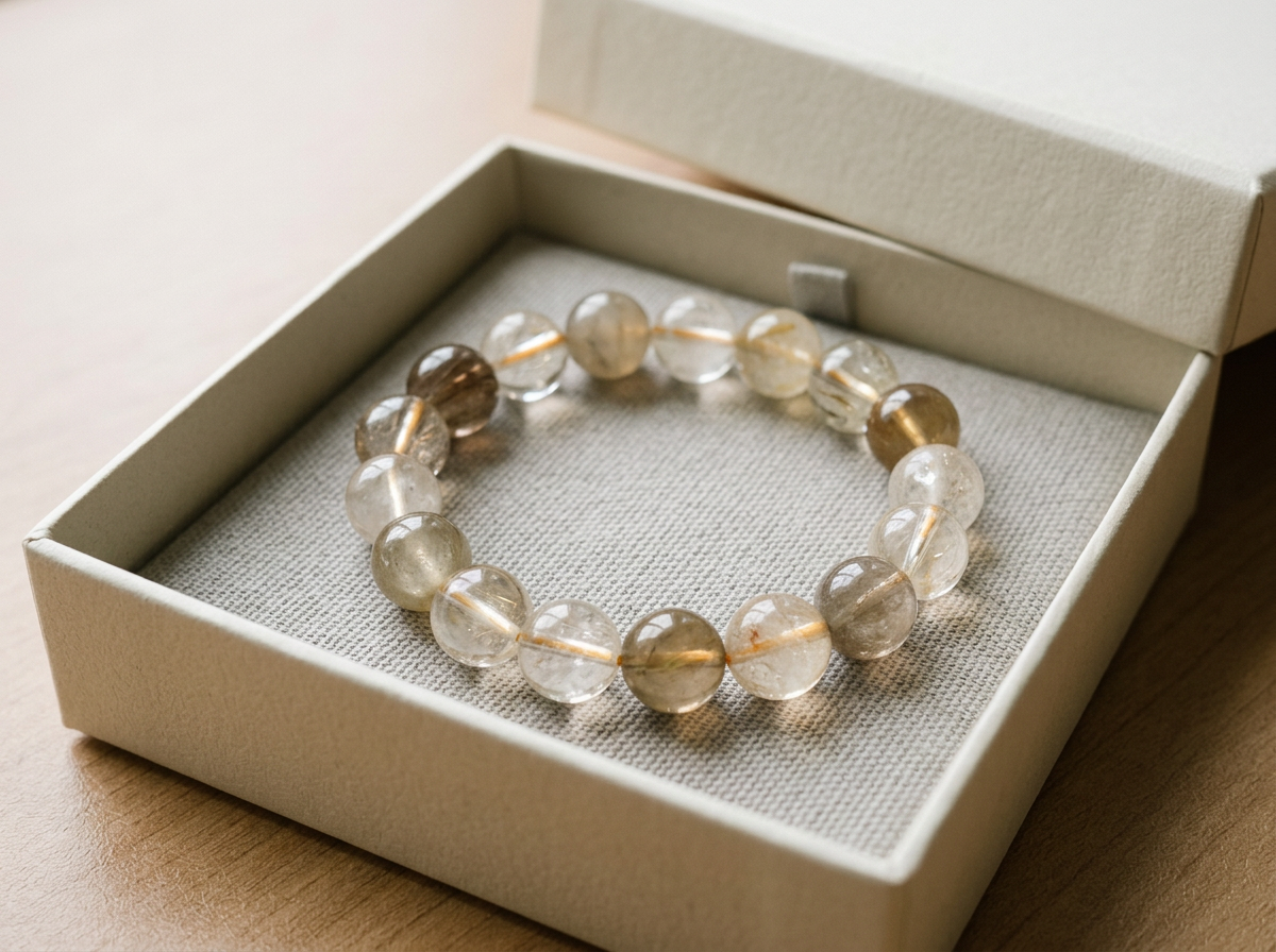 Golden Rutilated Quartz Stretch Bracelet – Natural Honey Gold Gemstone Bracelet