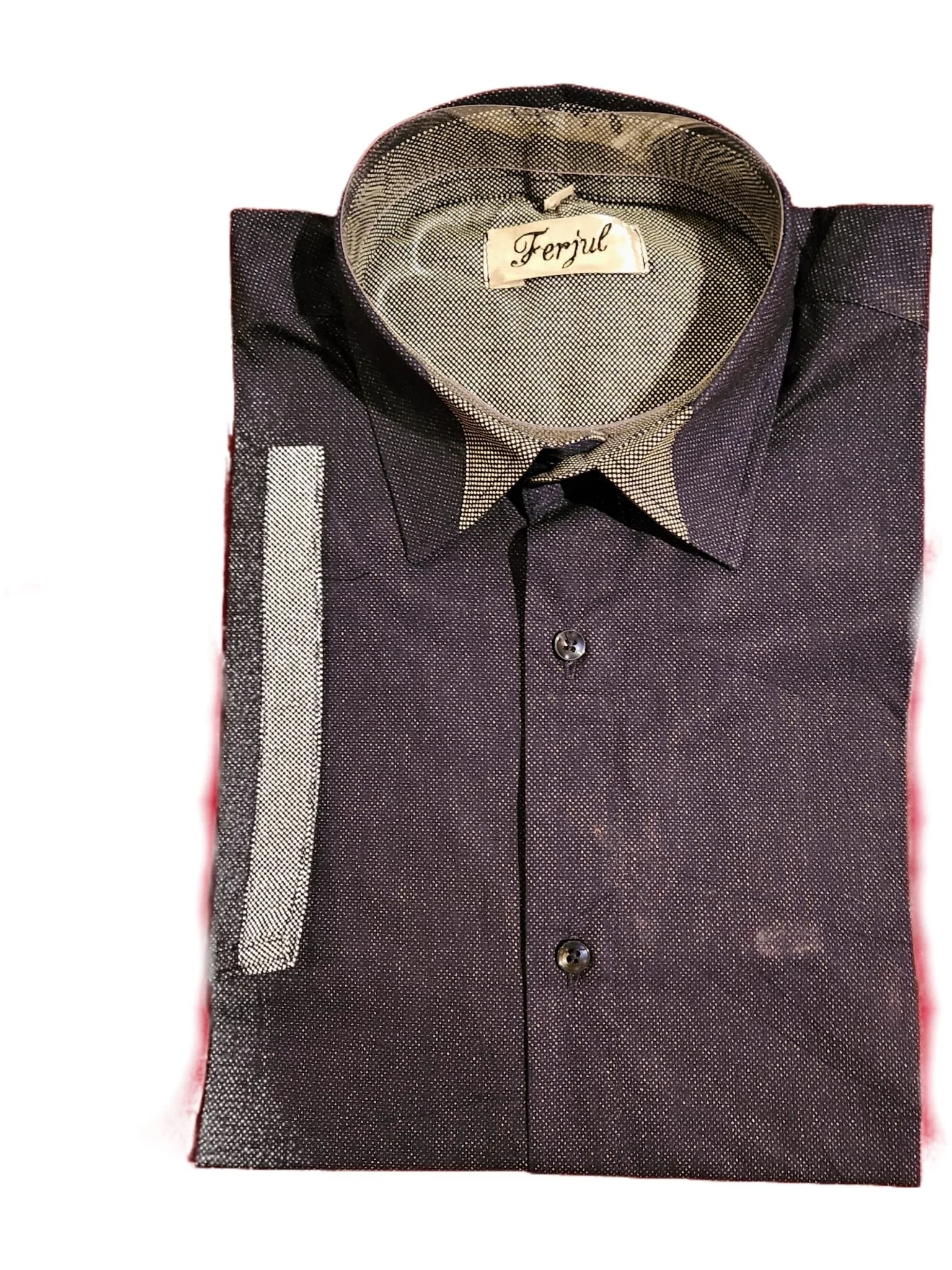 Ferjul Men's Dress Shirt, Navy Blue, Short Sleeve, Traditional Point Collar, Regular Fit