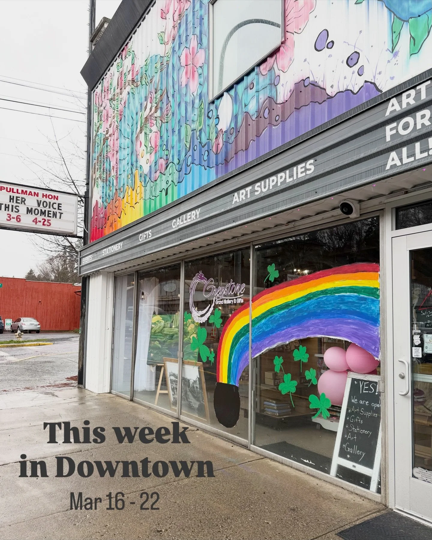 📣 This Week in Downtown:

Downtown Updates:
&bull;Celebrate St. Patrick&rsquo;s Day in Downtown Pullman! ☘️🌈
☘️Stop by @neillsflowersandgifts for cute home d&eacute;cor to add a little luck to your space! 
☘️Enjoy St. Patty&rsquo;s specials at @sug
