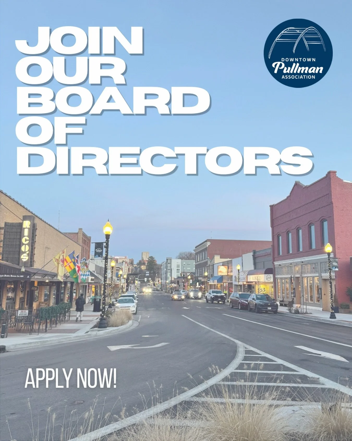 💙 Love downtown? Want to make a difference in our community?

Join the Downtown Pullman Association Board of Directors!

We&rsquo;re looking for passionate community members who care about supporting local businesses, shaping the future of downtown,