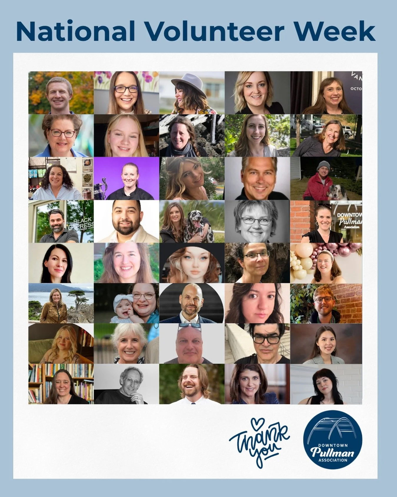 National Volunteer Week 💙
We&rsquo;re so grateful for the people who show up for our downtown!

Thank you to all of the incredible people who help make Downtown Pullman what it is, including our board members, committee members, WSU students, Pullma