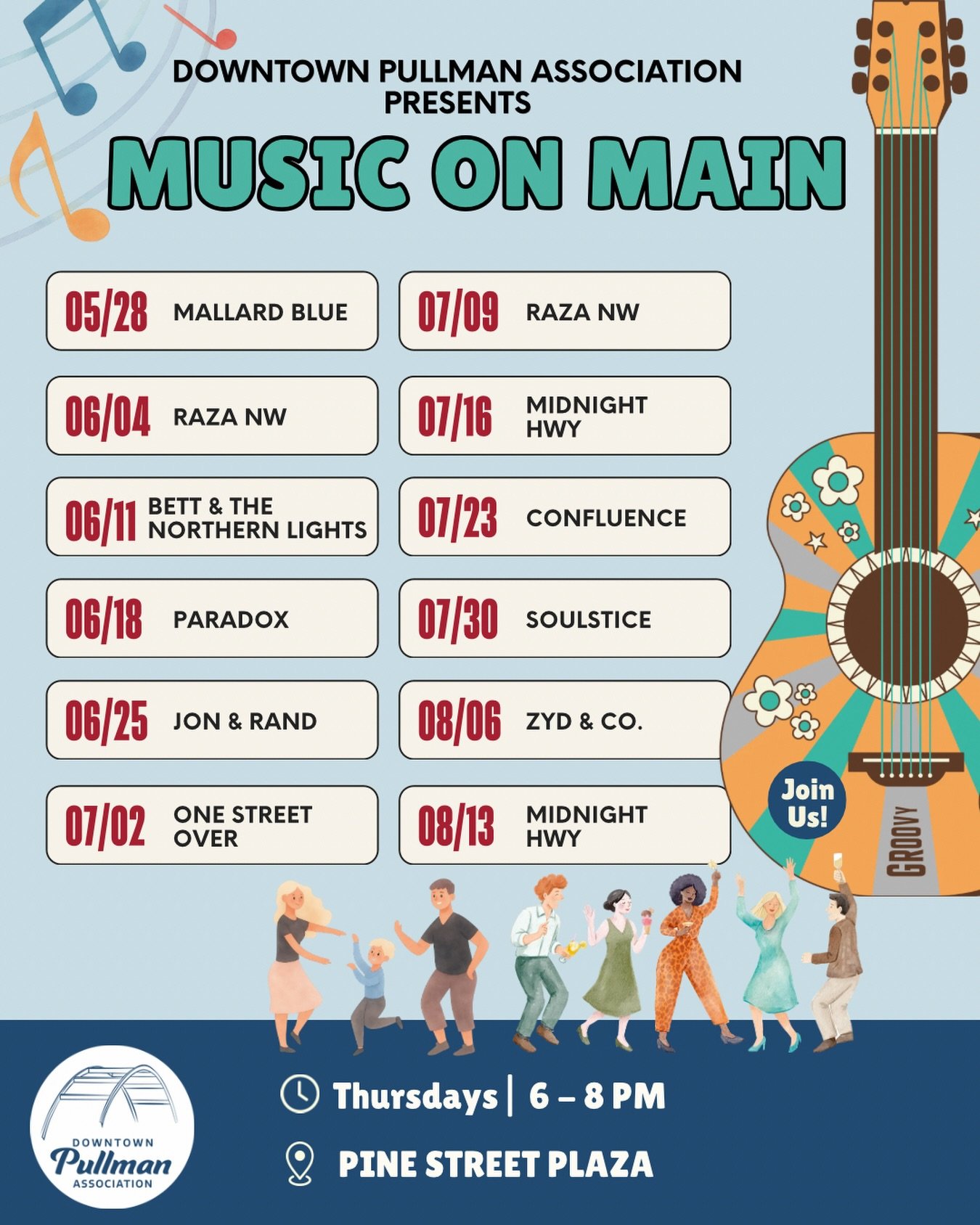 🎶 Music on Main is back, now under the leadership of the Downtown Pullman Association!

We&rsquo;re grateful to the @pullmanchamber for the opportunity to continue this beloved summer tradition in downtown Pullman. 💙
Get ready for a summer full of 