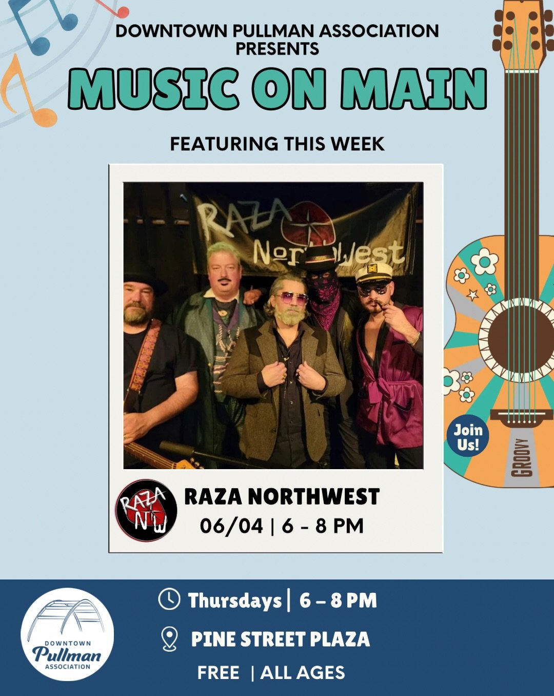 🎸🎶 Raza Northwest promises to rock the plaza tonight!

Join us tonight for an evening of live music, dancing, and summer fun in Downtown Pullman!

Many of you know Raza Northwest from their incredible performances at Rico&rsquo;s. This local favori