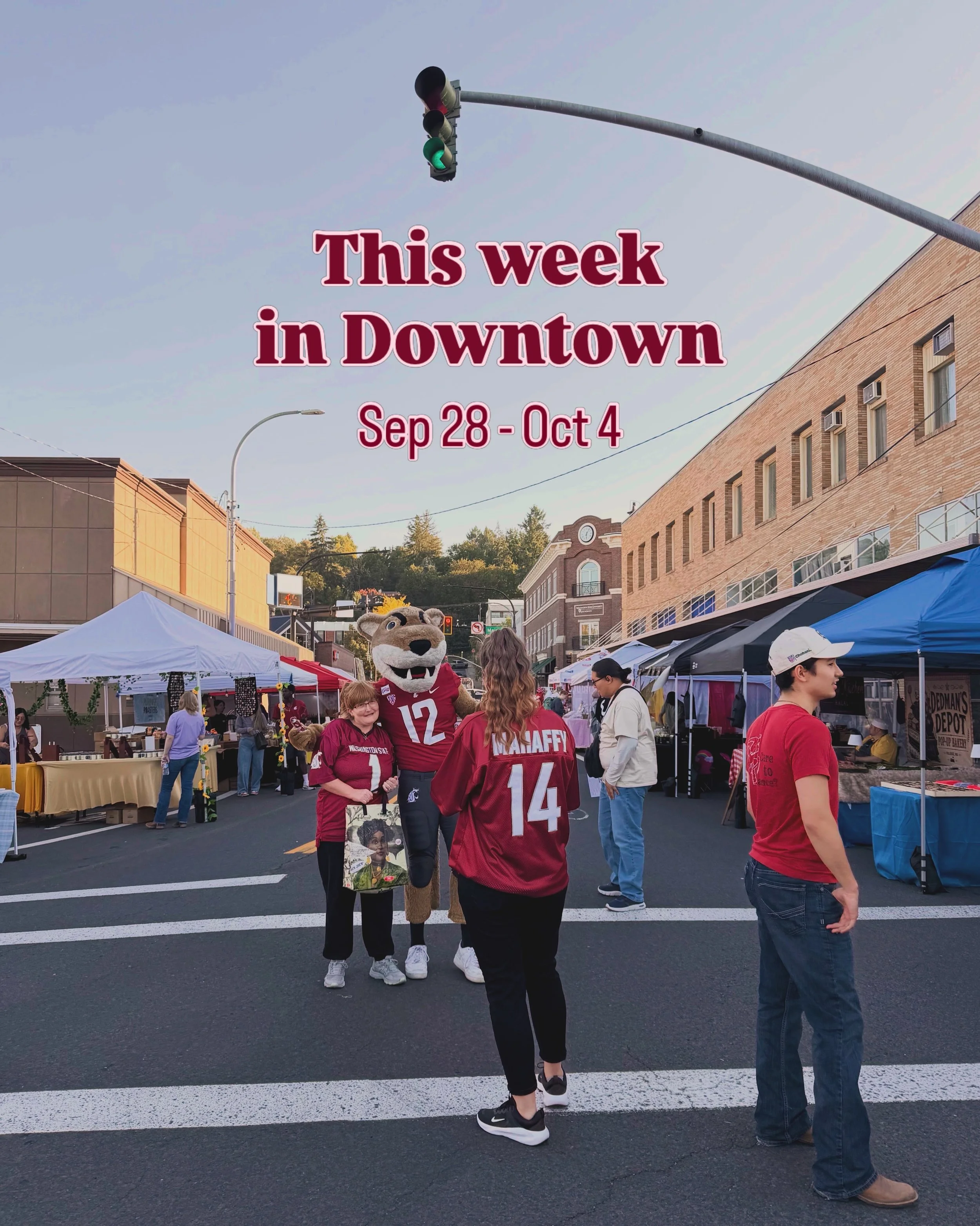 📣 This Week in Downtown!

🐾 &hearts;️Welcome, WSU families! We&rsquo;re excited to celebrate Family Weekend with you downtown! 

MON, SEP 28
&bull; Open Mic @ricospub1909 | 7pm

TUE, SEP 29
&bull; Grand Opening @pullmanace | doors open at 7:30am
&b