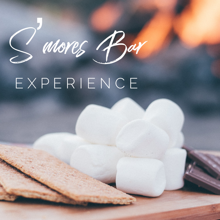 S'more Bar Experience!  Not just any s’more! It’s a decadent display!  Graham crackers, a variety of cookies with  s’more creation suggestions, whip cream, caramel drizzle, and marshmallows for your delight! Order out prior to your campfire experienc