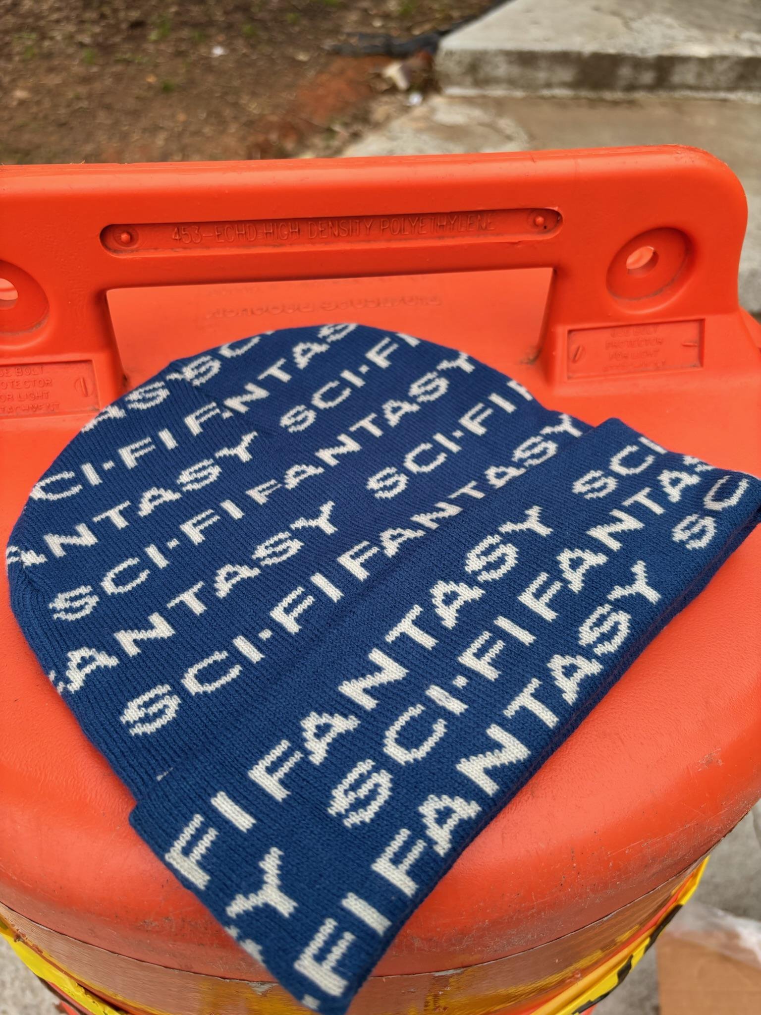 Sci Fi Fantasy Repeat Logo Beanie - Blue and White