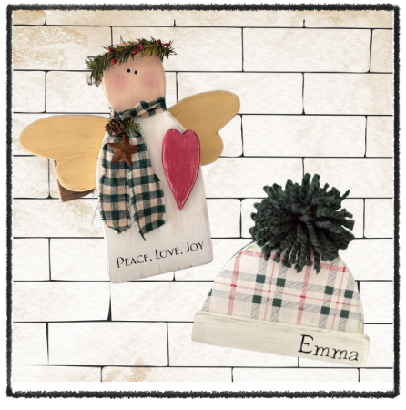 Holiday Wood Cutout Crafts
Paint & Assemble
Angel - 11"x11" - $32
Winter Hat - 8"x8" - $30