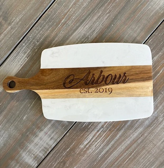 Personalized Acacia Wood & Marble Serving Board