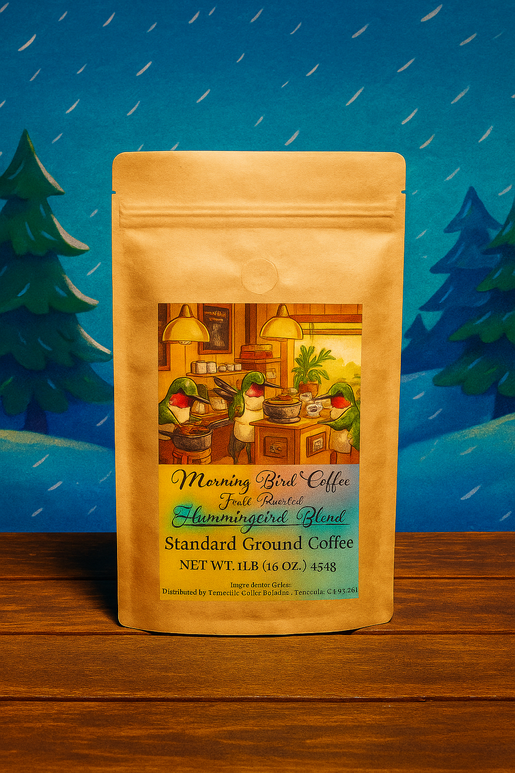 20250901_1943_Hummingbird Coffee Packet_remix_01k43tgtnaf029604atxp72s6e.png