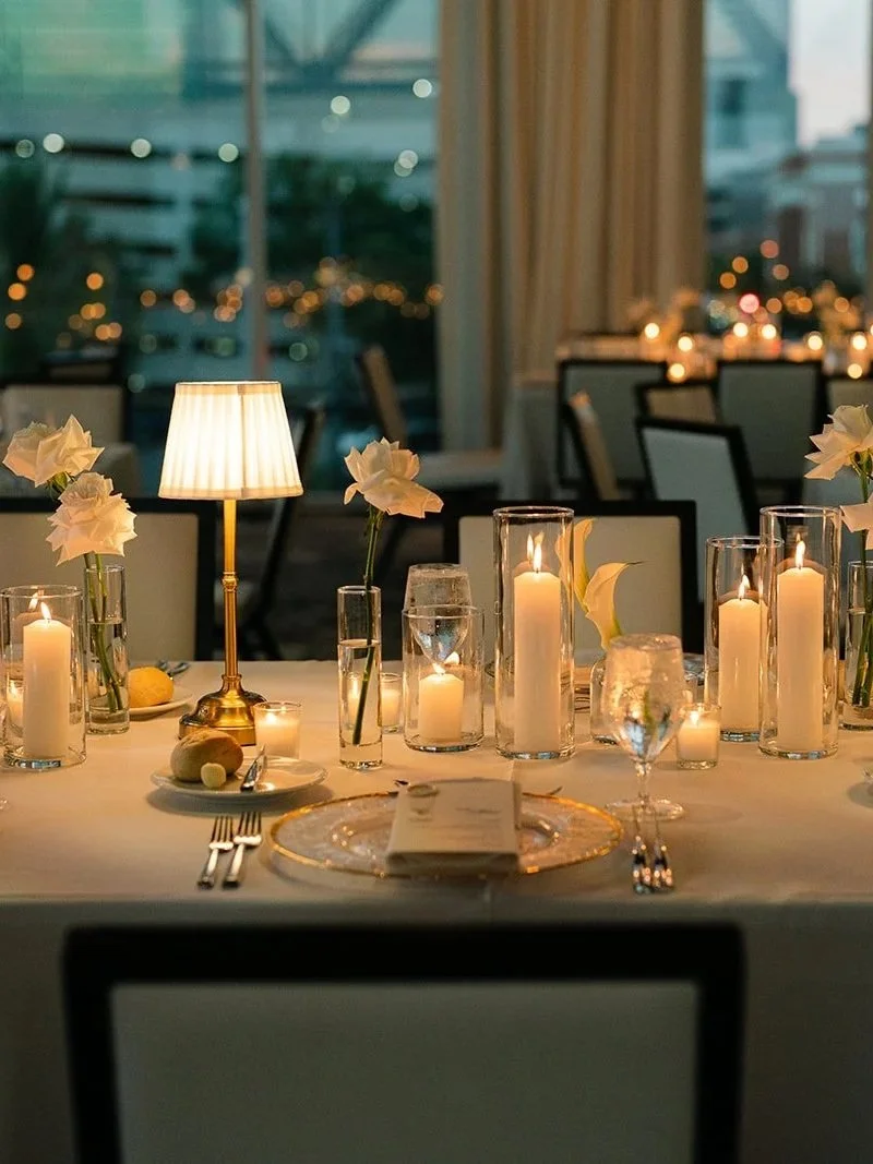 Emerald Gardenia dining table floral design for an elegant celebration event.