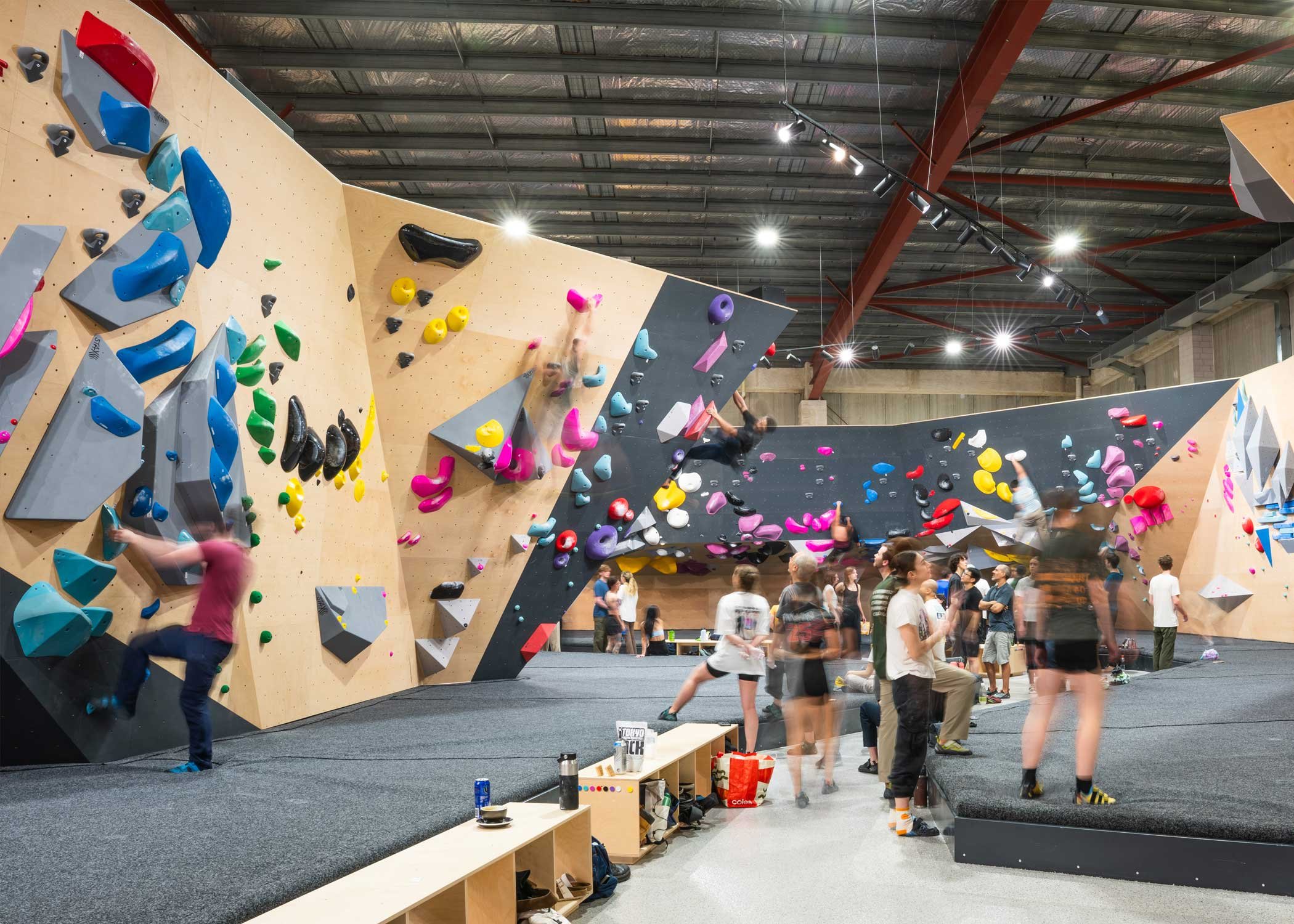 Busy indoor bouldering gym