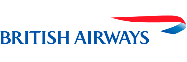 British Airways logo with blue text and a red, white, and blue stylized flight symbol.