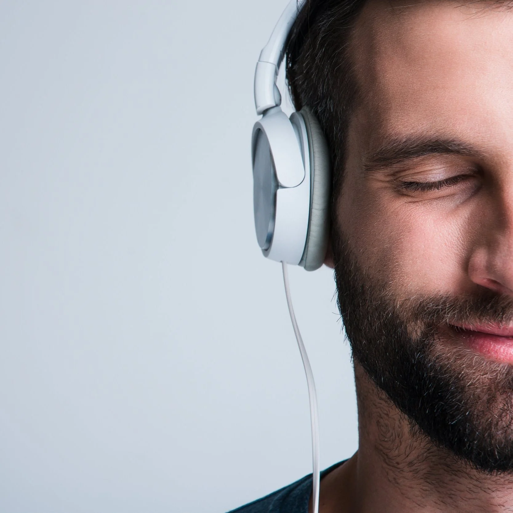 Listening happily to a hypnotic session on headphones