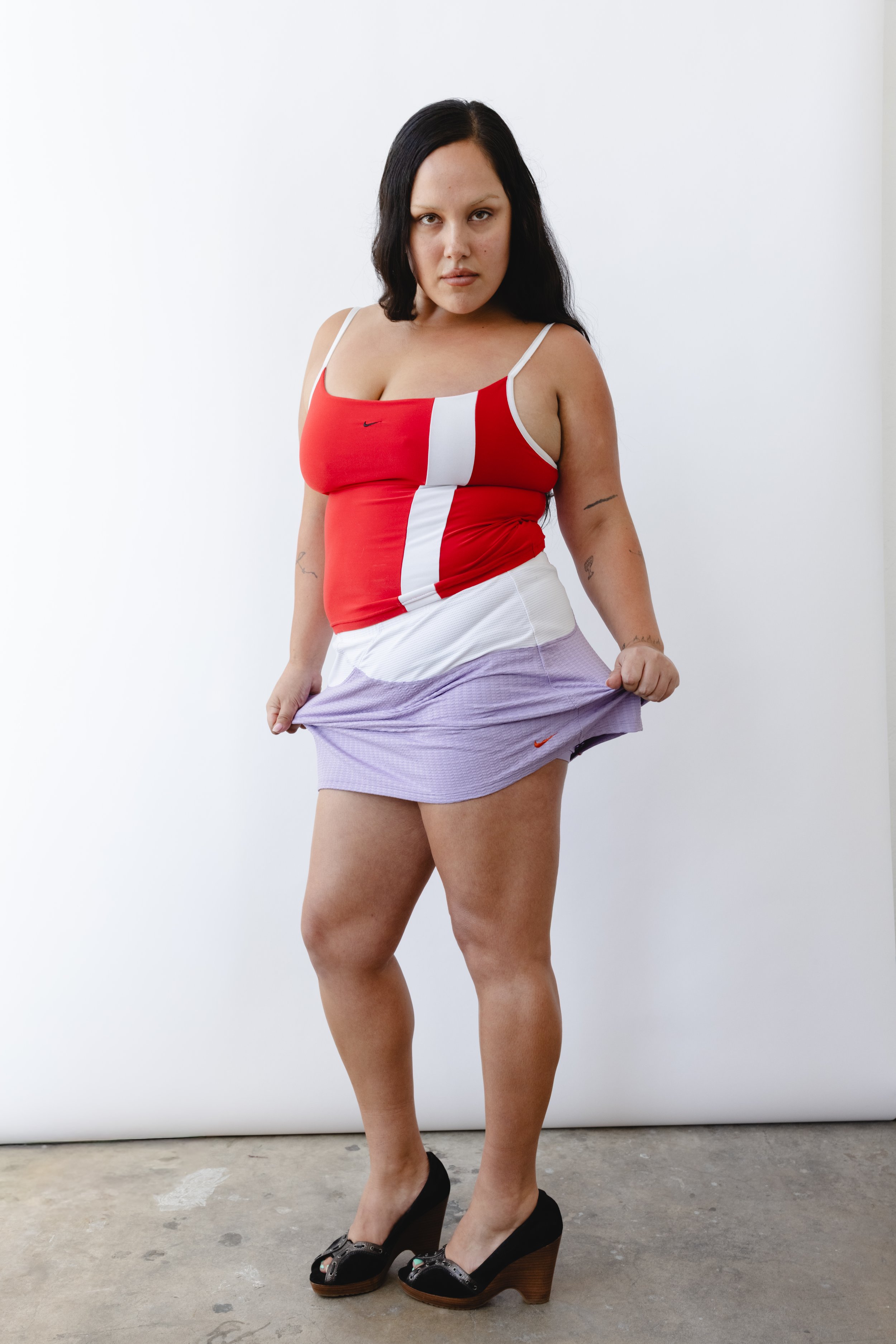 nike purple and white textured skort