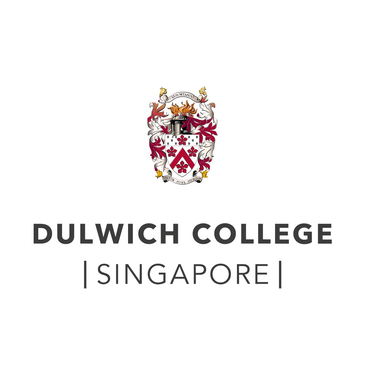 Logo of Dulwich College Singapore featuring a detailed crest with a torch and floral design, and text below reading "Dulwich College | Singapore |."