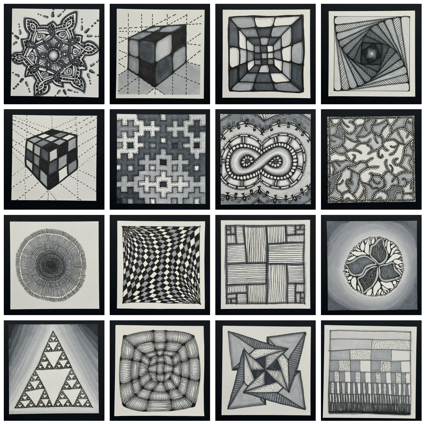 Intricate 5x5 Inch Geometric Ink Drawings - 18 Designs to Choose From
