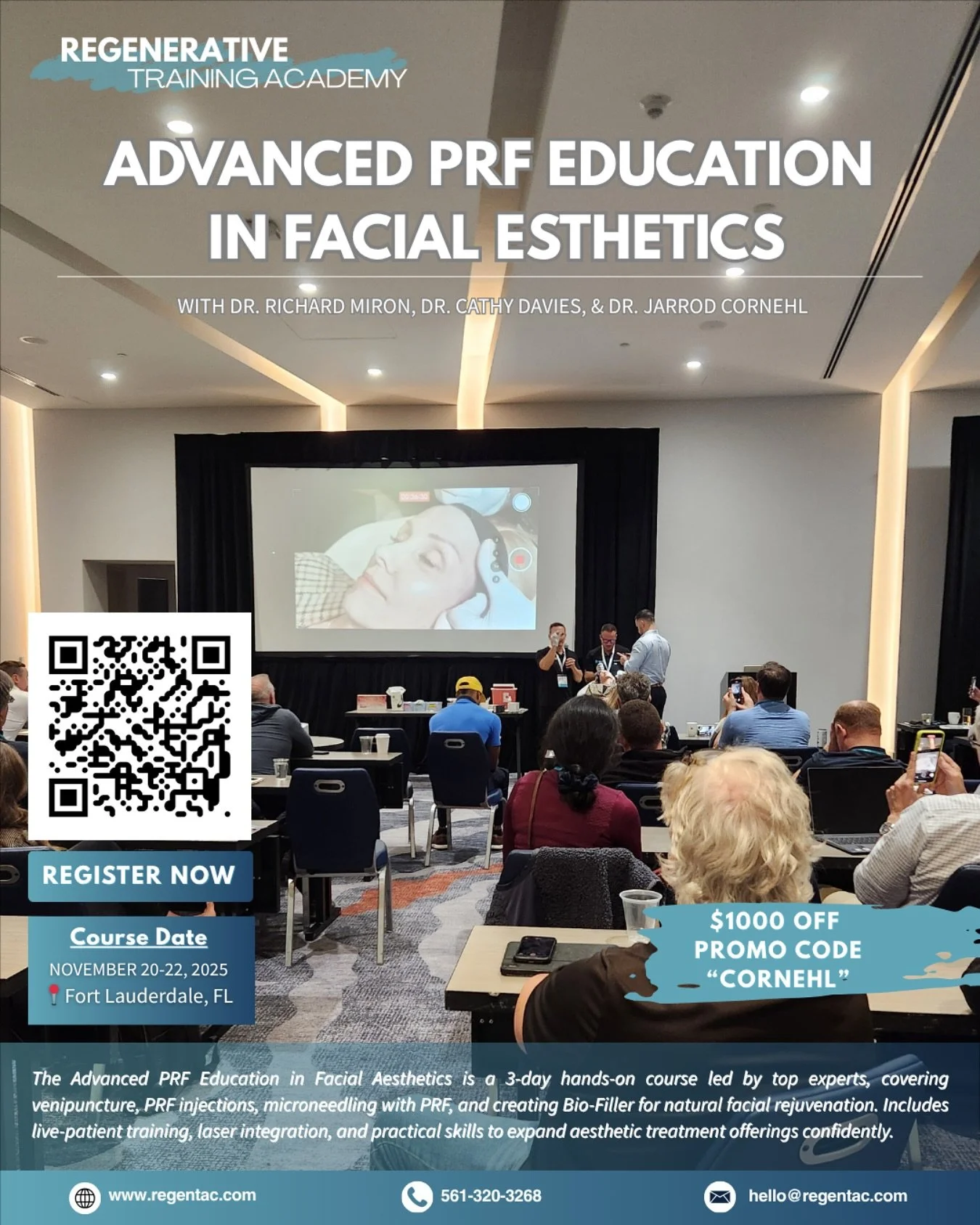 Regeneration meets rejuvenation. Join us November 20–22, 2025 in Fort Lauderdale, FL for the ultimate PRF facial training.
Together, we’ll explore:
• Injection and microneedling techniques with PRF
• How to make a 100% biologic