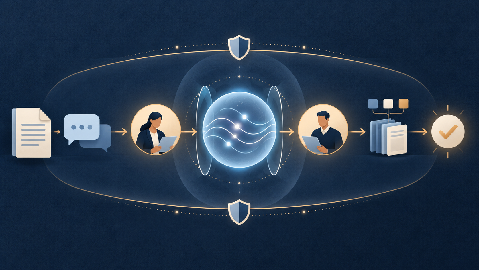 Illustration of an AI-assisted workflow with human review and security boundaries