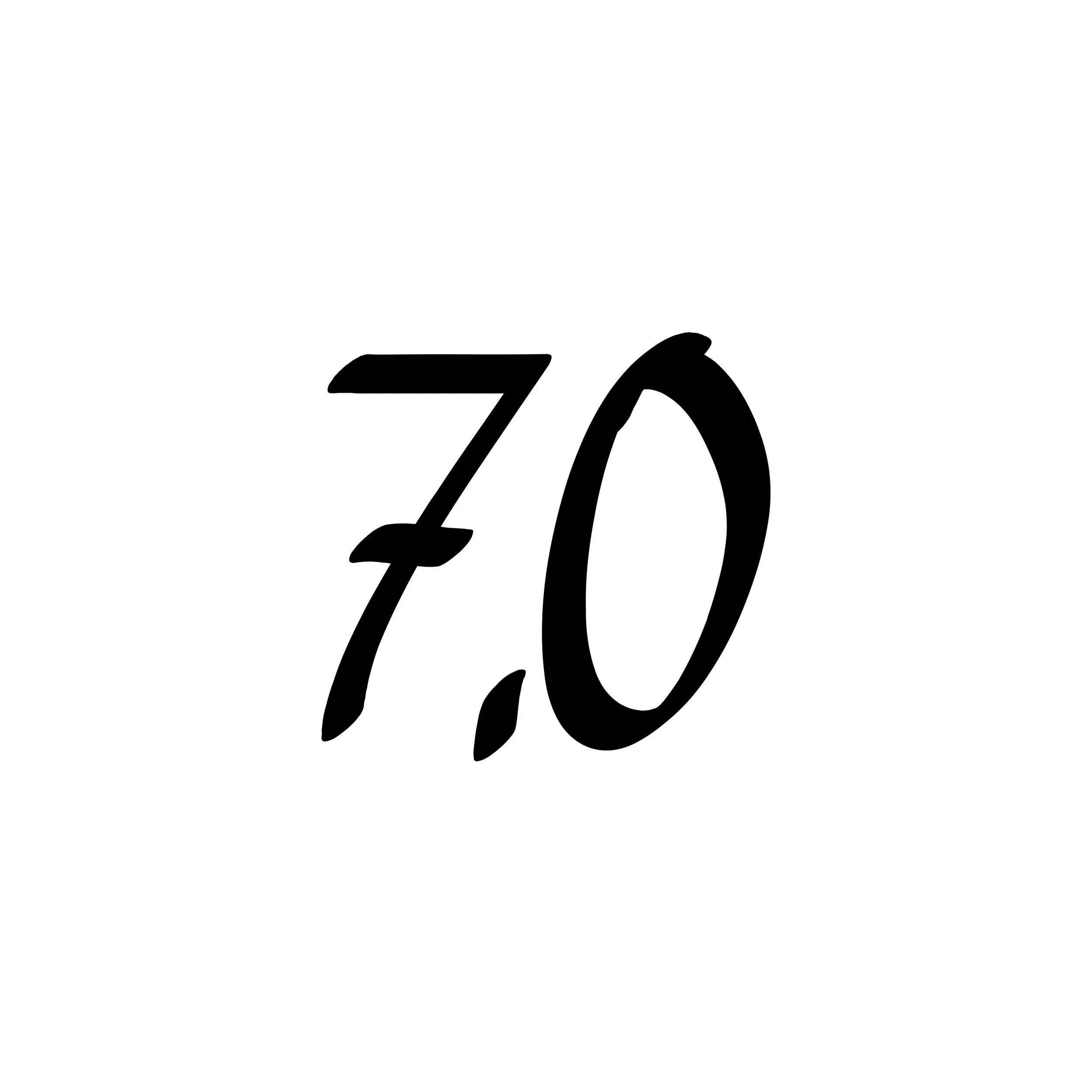 Close-up of a black handwritten number '7.0' on a white background.