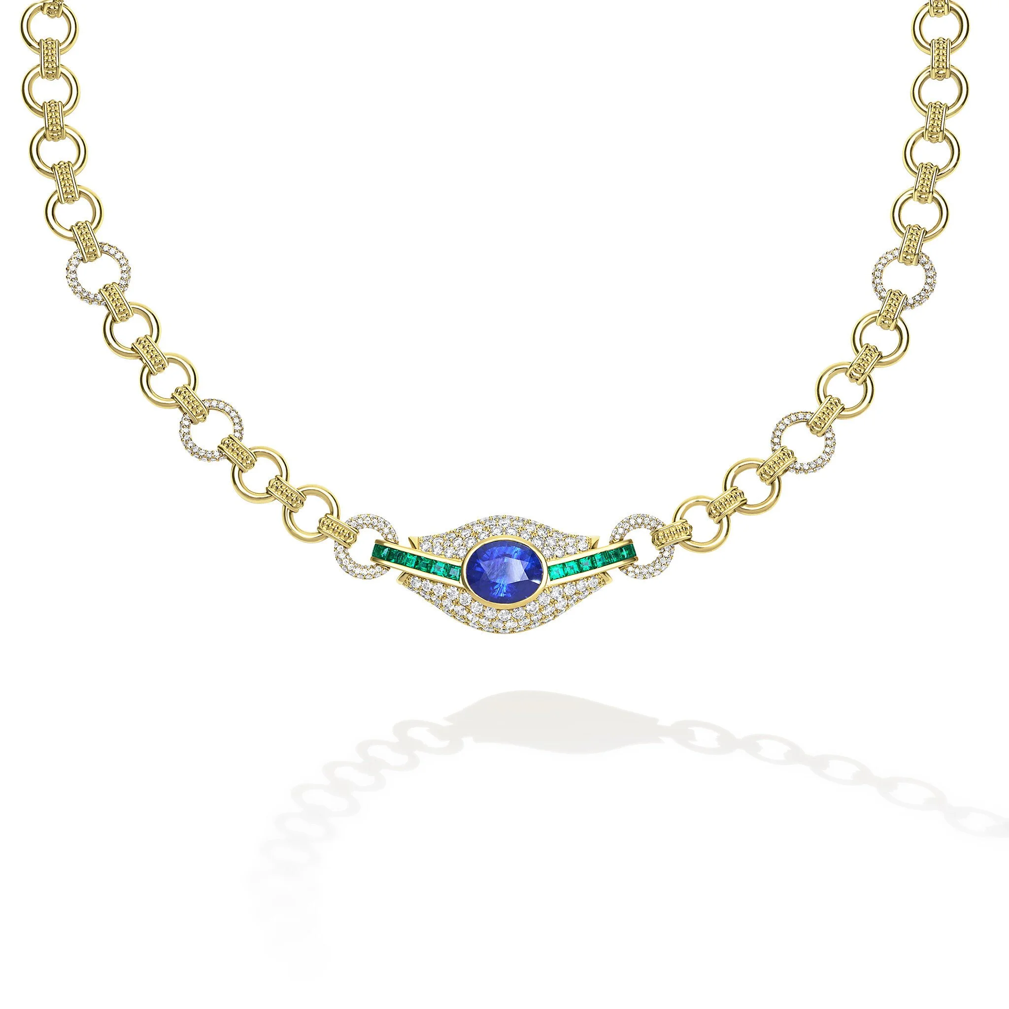  LAGOS SML High Jewelry Sapphire and Emerald Diamond Necklace 