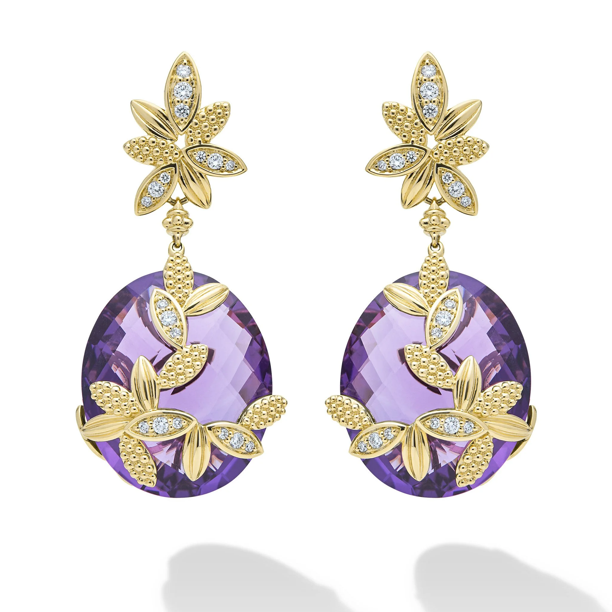  LAGOS SML High Jewelry 18K Gold Floral Amethyst Earrings 