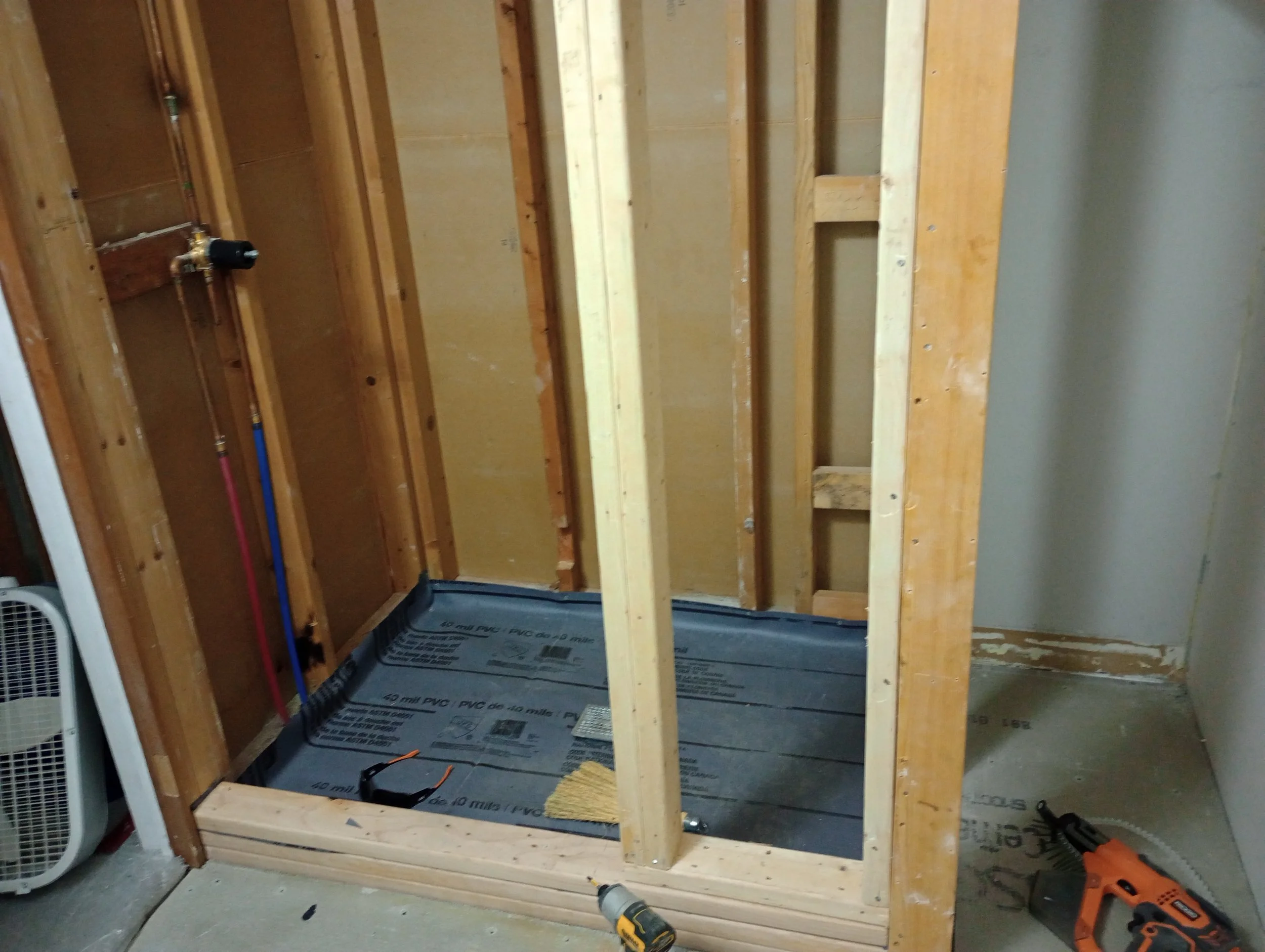 Walk-in shower being built