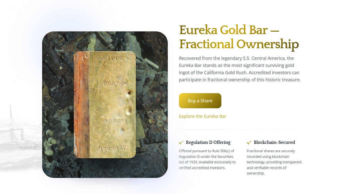 Historic $10 Million California Gold Rush Bar Offered in $6.5 Million Digital Share Offering