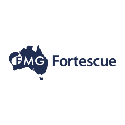 Logo featuring an outline of Australia with a circle containing the letters F M G, followed by the word Fortescue.