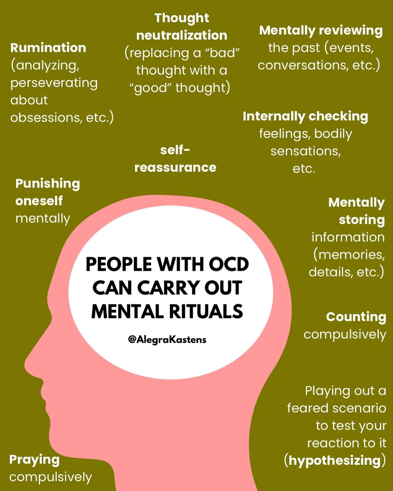 You can have OCD with zero physical compulsions 📣 OCD is not always visible to others. Mental compulsions exist!!!
.
It is so important that professionals understand this, as a lack of understanding and assessment contributes to misdiagnosis and OCD