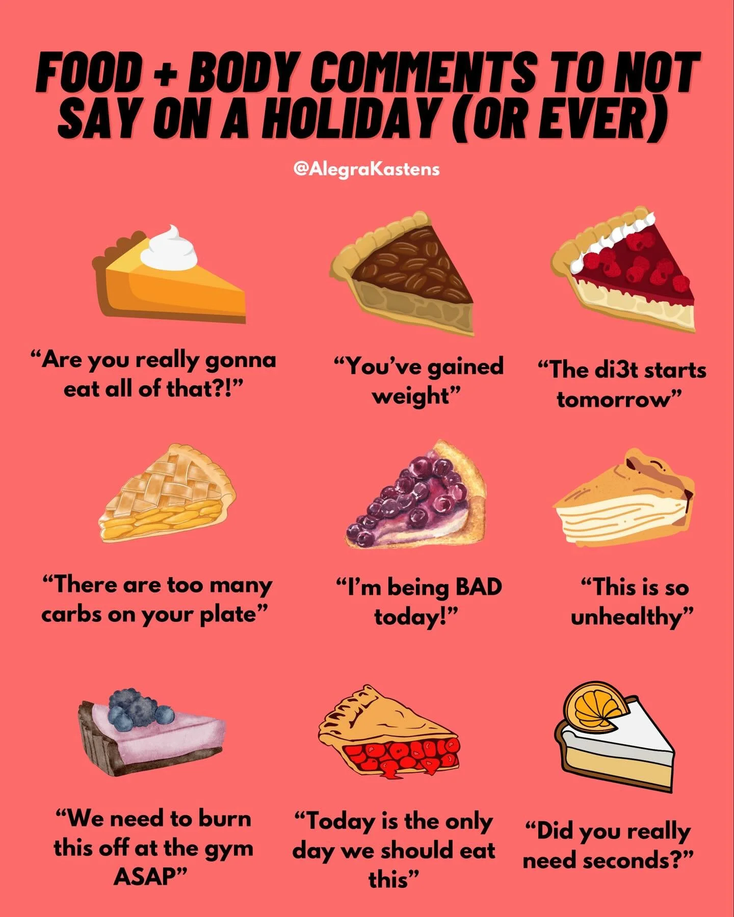 Friendly reminder: someone else&rsquo;s plate and body are not your business 🧡 It&rsquo;s human to think such thoughts, but saying them out loud can be hurtful to people struggling with shame around food and body.
.
You might have no idea how much s