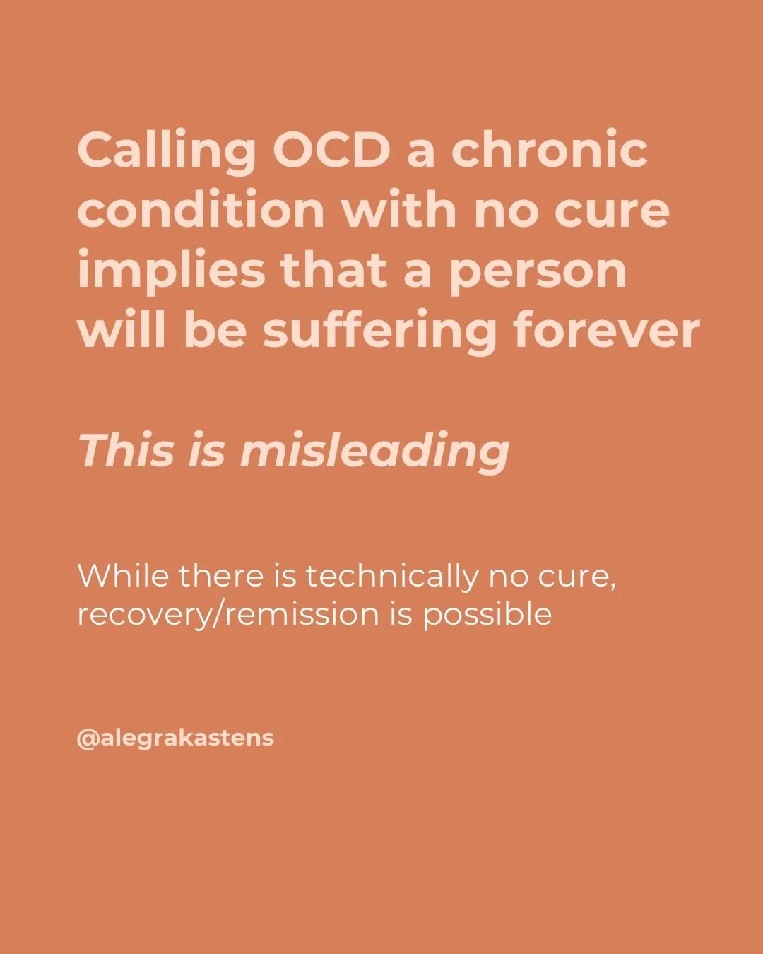 We talk about OCD like it&rsquo;s different than depression, ED, and other anxiety disorders; like it&rsquo;s more chronic and untreatable. This is not true!
.
Just because there is technically no &ldquo;cure&rdquo; does not mean you can&rsquo;t get 