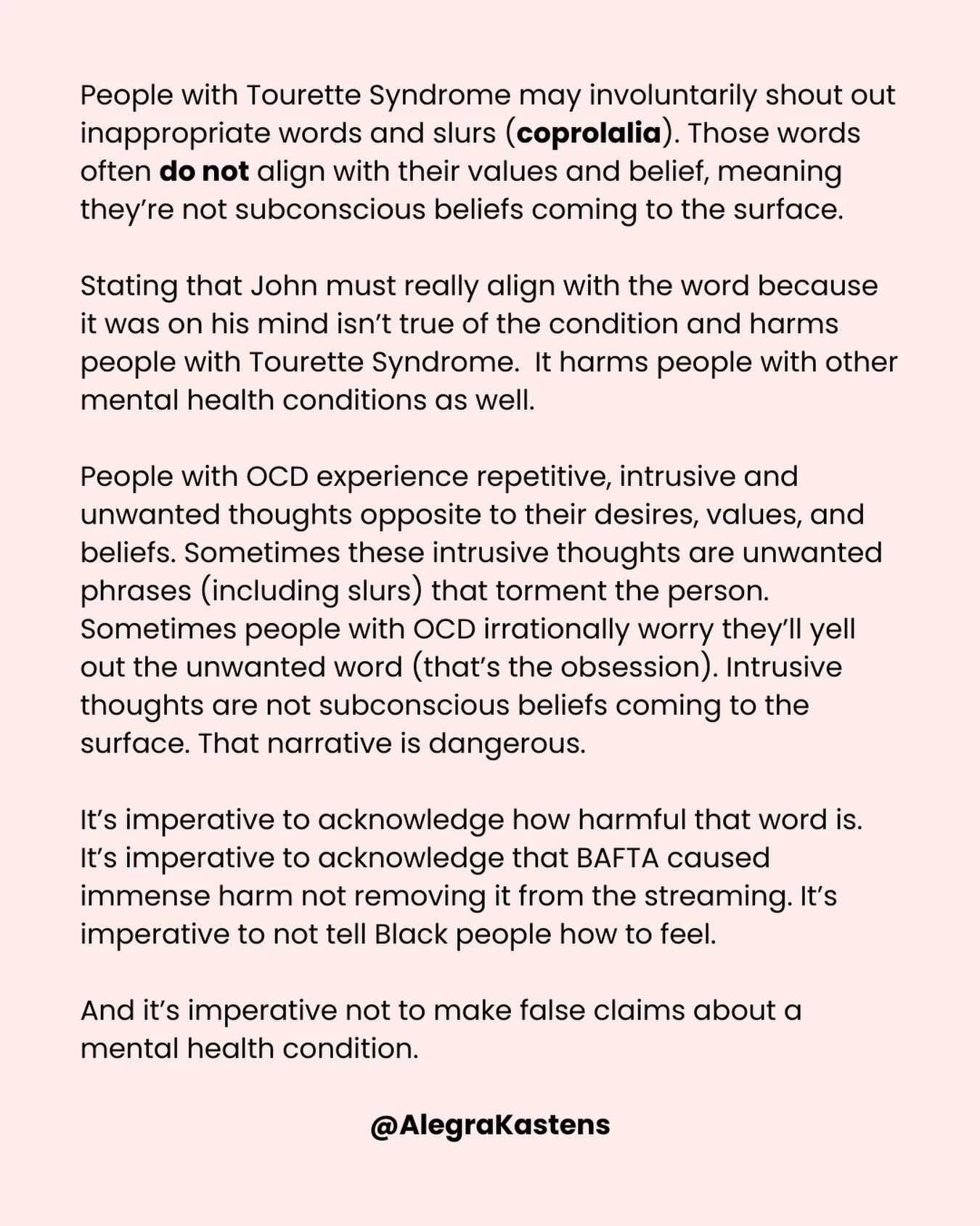 Many things can be true at once. People with Tourette Syndrome often DO NOT align with the words they involuntarily shout out, meaning the words are not subconscious beliefs surfacing. Stating that John was really thinking and believing it, which is 
