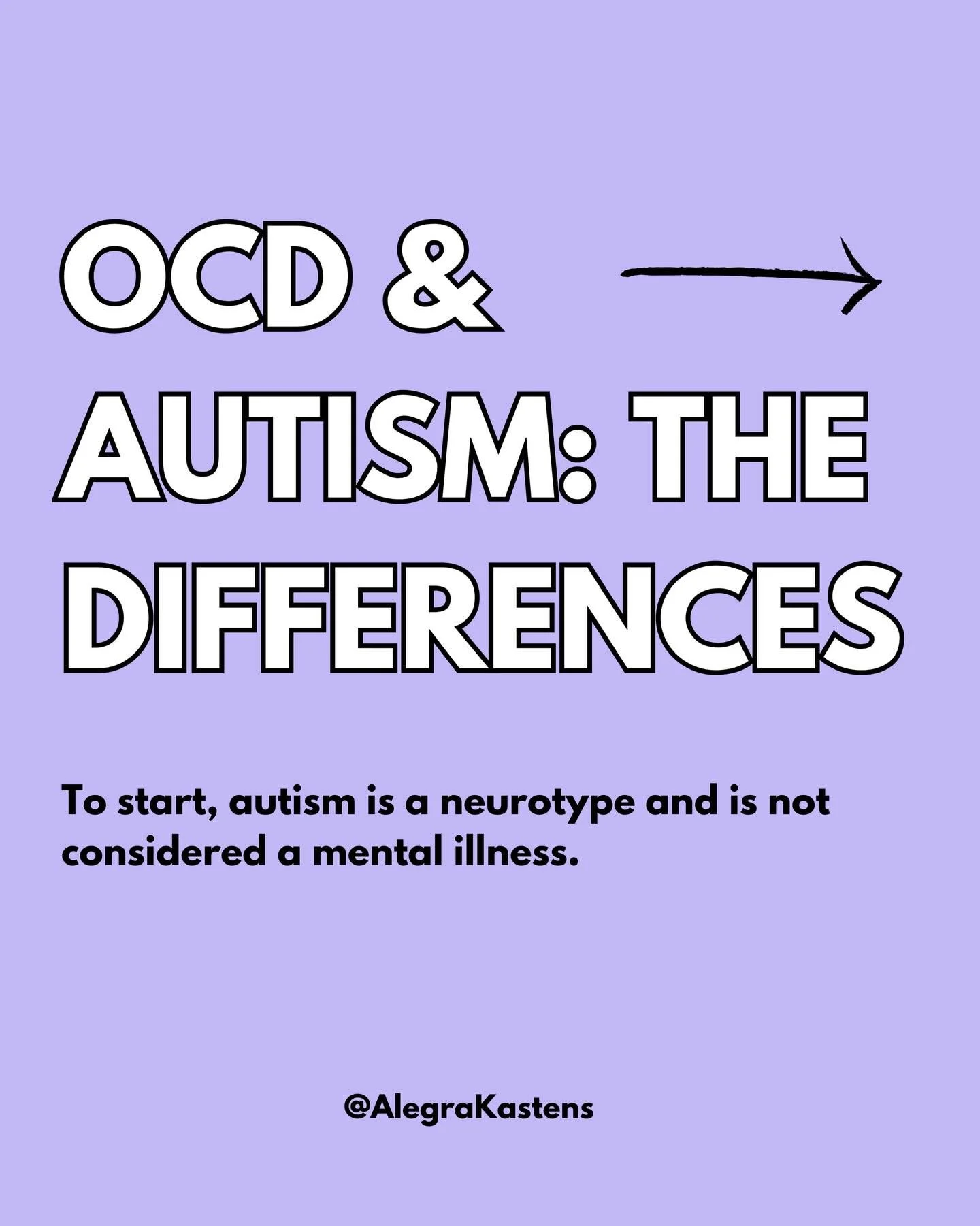 OCD &amp; autism co-occur frequently but are distinct. It can be difficult for people and clinicians to understand the differences. If you&rsquo;re interested in learning more, comment NEURODIVERGENCE to receive information about my upcoming workshop