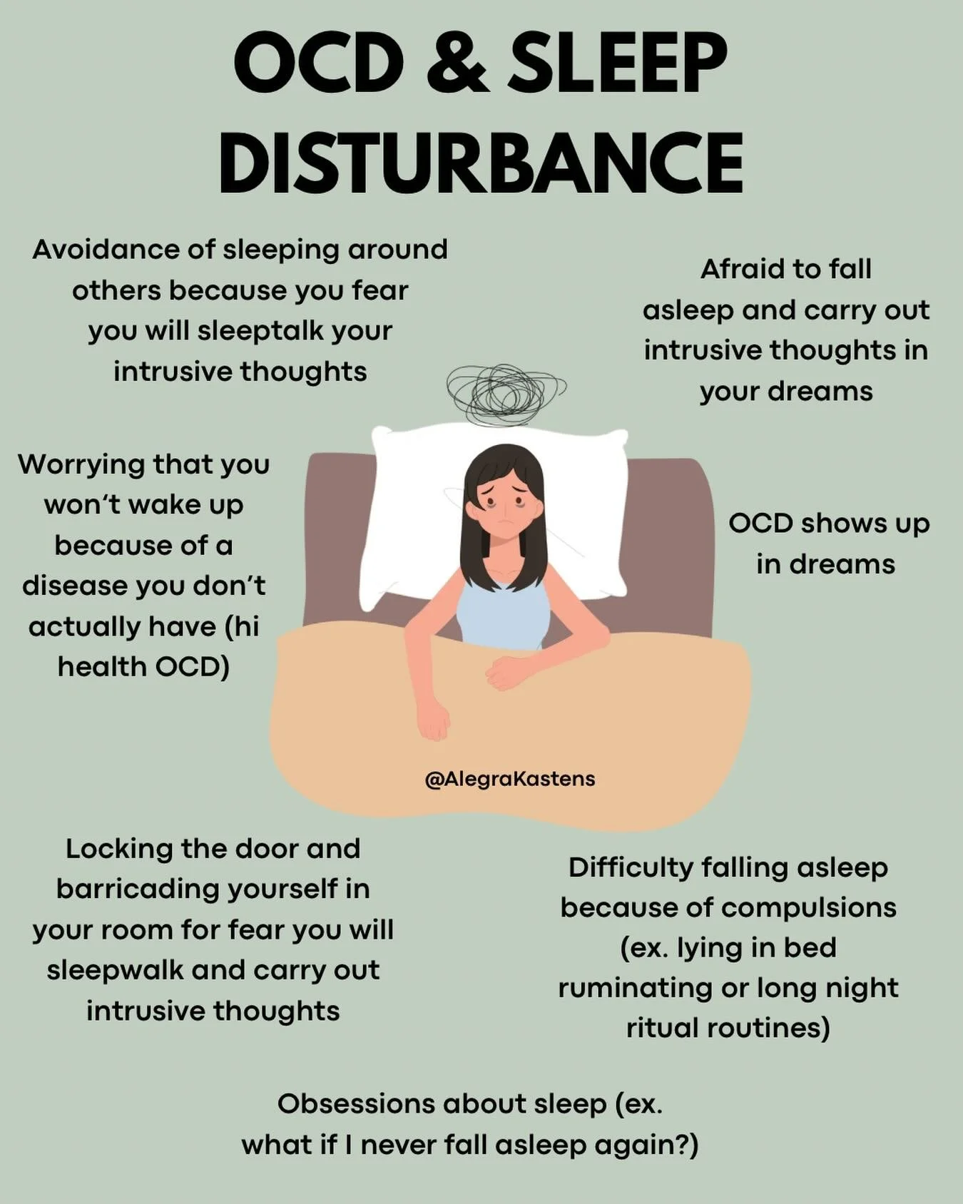 Sleep can be scary for people with OCD 🤯 It was for me. After I had a terrible nightmare involving an obsession, I was deeply afraid of falling asleep because I didn&rsquo;t want to carry out my obsessions in my dreams.
.
I also worried I would slee