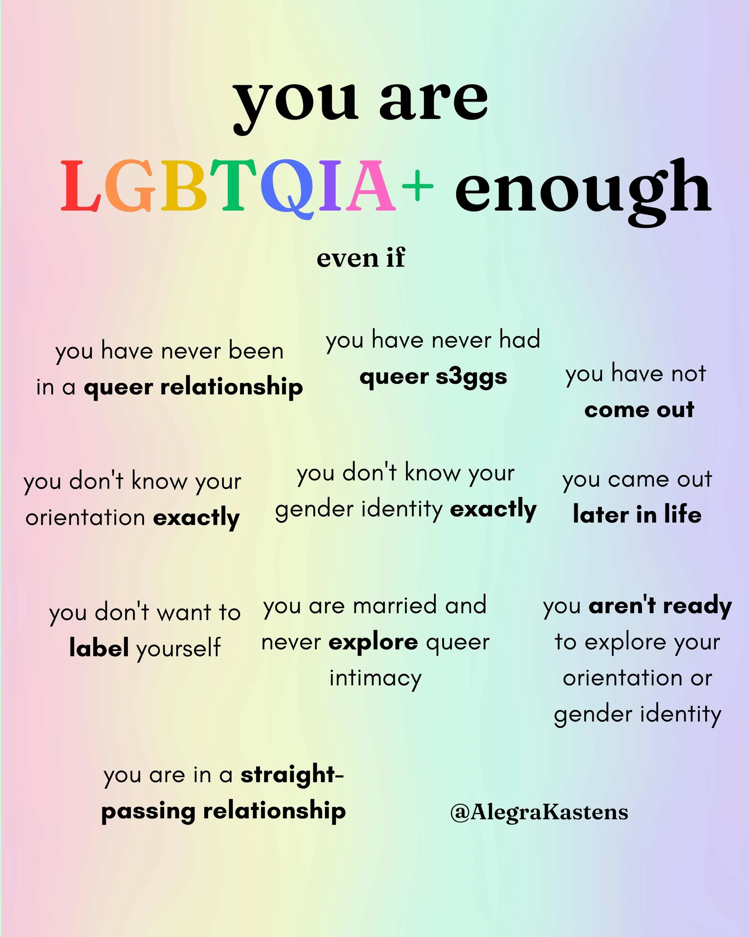 Happy pride 🌈🏳️&zwj;⚧️ Imposter syndrome can feel so real.
.
Maybe you feel the pressure to &ldquo;prove&rdquo; that you&rsquo;re queer enough. Maybe you worry that because you&rsquo;ve dated men or came out later in life that you&rsquo;re just not