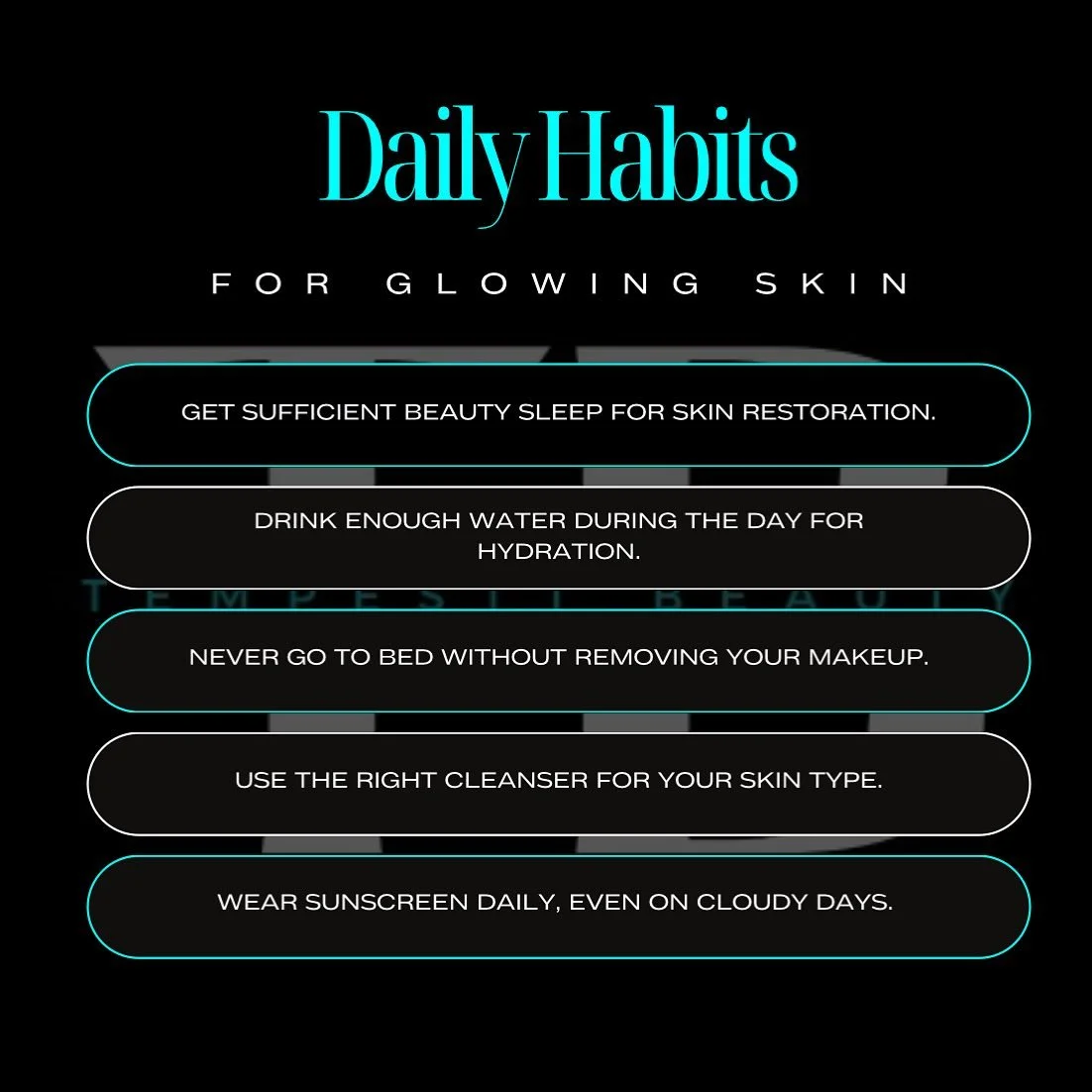 Your glow is built on habits!

Here are 5 daily rituals to keep your skin balanced, hydrated, and radiant no filters needed.

💤 Get enough beauty sleep your skin repairs while you rest.
💧 Stay hydrated throughout the day.
🧼 Always remove your make