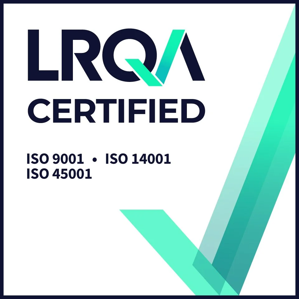 LRA Certified badge with ISO 9001, ISO 14001, and ISO 45001 certifications listed.