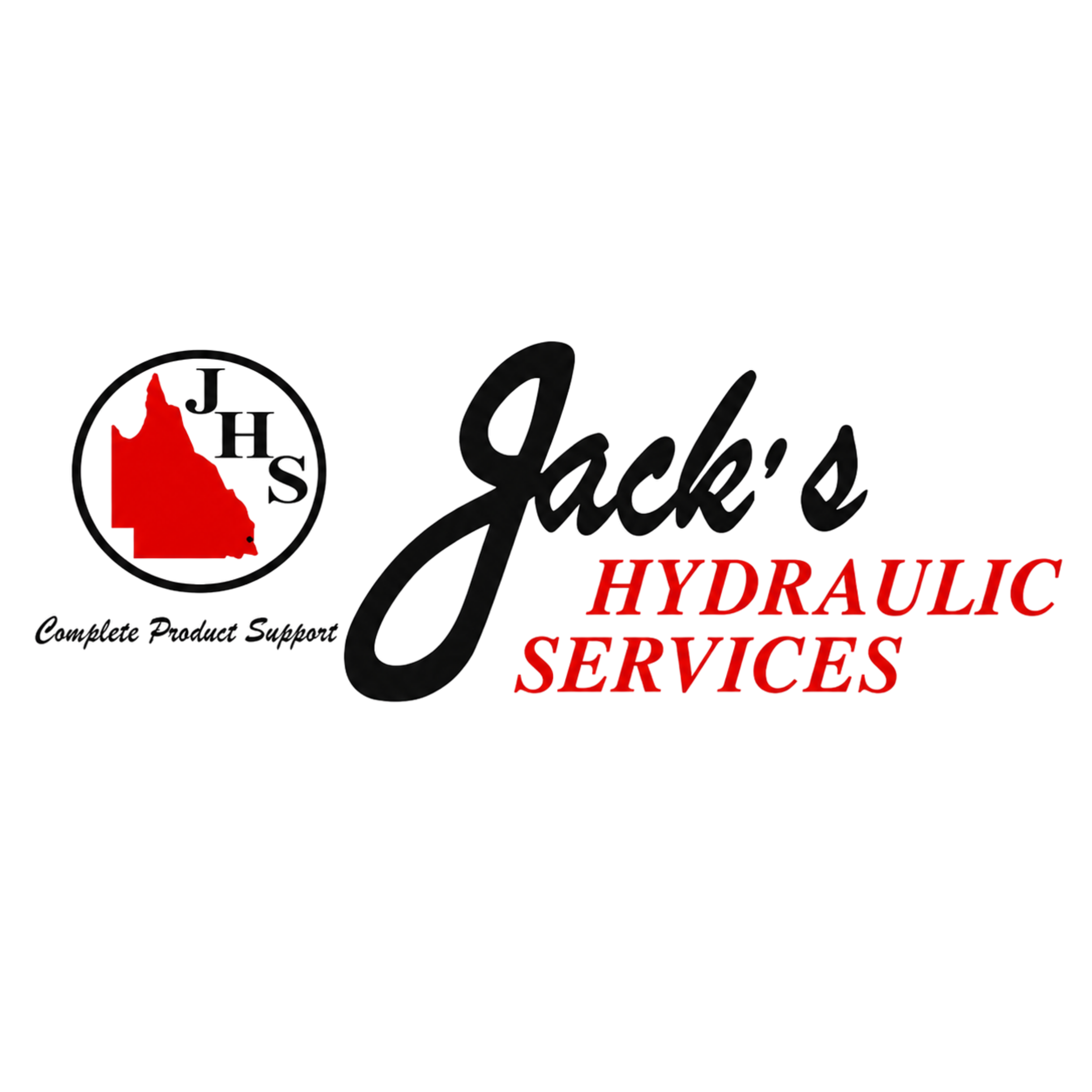 Black background with red and white text that reads 'Hydraulic Services' and a red map of Idaho with a circle around it.