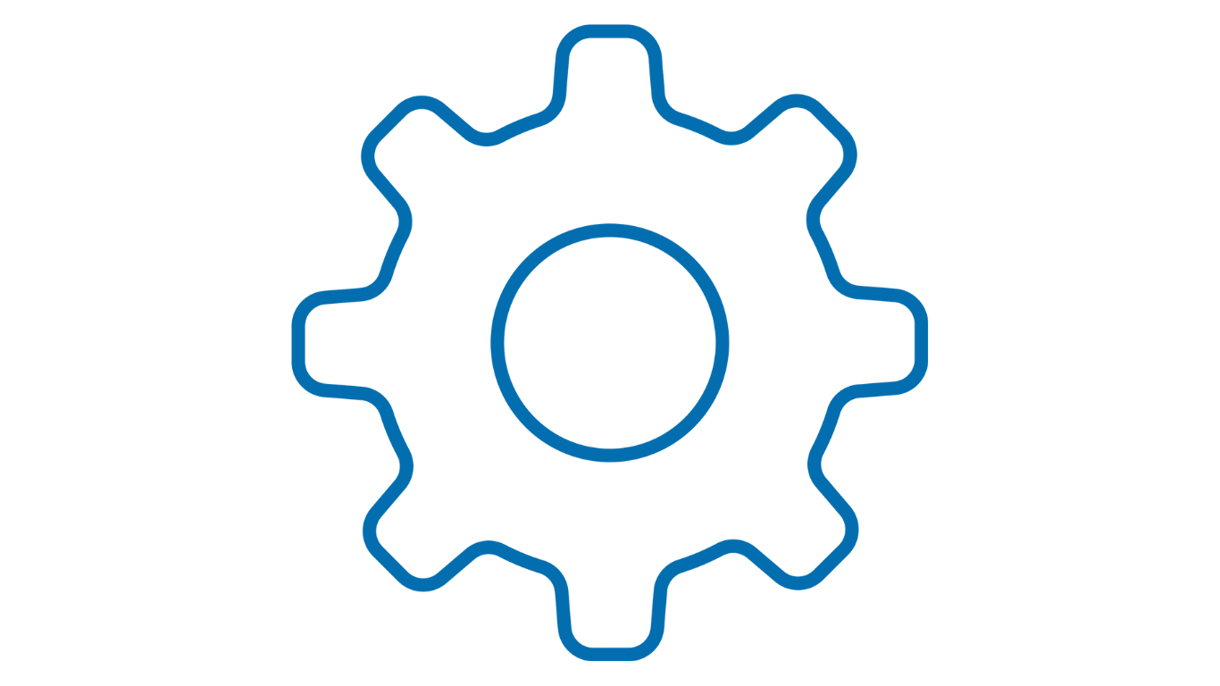 Outline of a gear or cogwheel in gradient blue color.