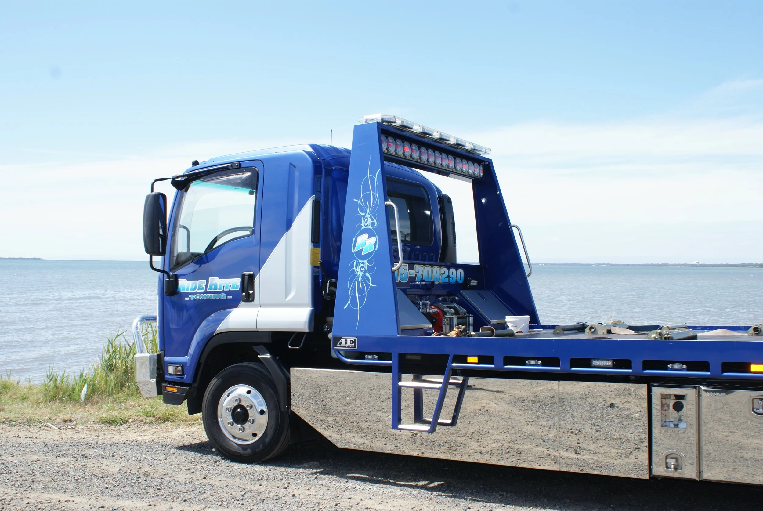Blue tow truck