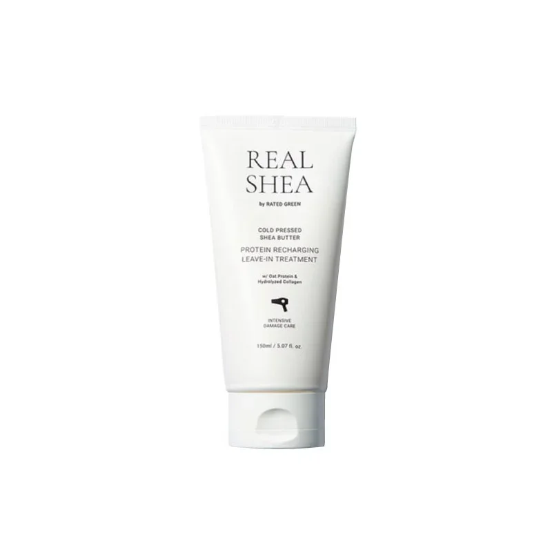 REAL SHEA Nenuplaunama kaukė plaukams su proteinais “Cold Pressed Shea Butter Protein Recharging Leave-in Treatment”